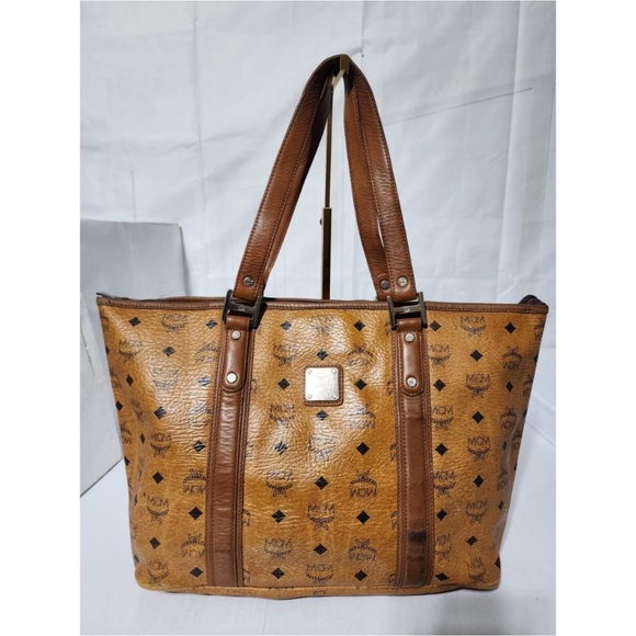 Authentic MCM Visetos Shopping Tote Bag Cognac - Picture 1 of 16